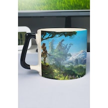 Horizon Zero Baskılı Seramik Lüks Kupa 1 Adet Özel Siyah Kulp Dalga Kulp V5d Çok Renkli