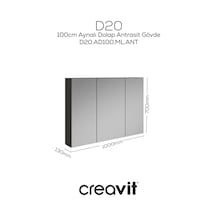 Creavit D20 100 Cm Melamin Aynalı Dolap Antrasit