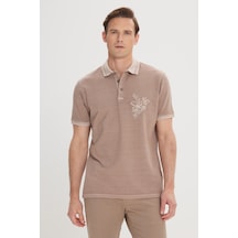 AC&Co / Altınyıldız Classics Erkek Koyu Bej Slim Fit Dar Kesim %100 Pamuk Baskılı Polo Yaka Tişört Koyu Bej