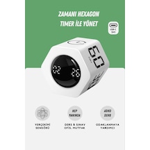 GWORKE GT-2 Hexagon Zamanlayıcı, Flip Timer, Öğrenci Ders Çalışma Saati, Sınav Kronometresi, Mutfak - Beyaz