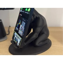 3d Baskı Goril Telefon Tutucu - Kaslı Goril Masaüstü Telefon Standı-siyah