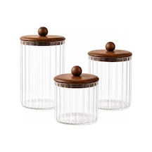 Akasya Kapaklı Line Cam Kavanoz 3 Lü Set 750 Ml 1150 Ml 1550 Ml Mutfak Saklama Kabı Çok Renkli