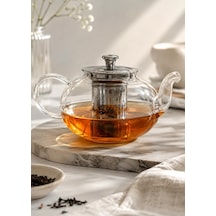 Borosilikat Cam Tek Demlik Bitki Demlik Süzgeçli 600ml Dem104 Şeffaf
