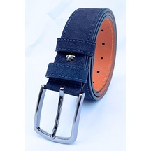 Parscraft Nubuk Deri Erkek Kemer 4 Cm Koyu Lacivert Kot Kumaş Spor Kemer Çok Renkli