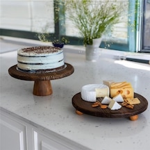 Akayev Ahşap 2'li Yuvarlak Sunum Tabak Seti Beyaz