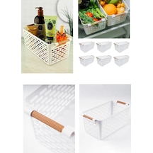 4 Adet Ahşap Renk Plastik Saplı Organizer Sepet Düzenleyici Beyaz Plastik Beyaz 30 X 30 Diğer