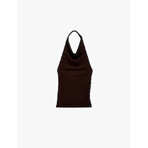 Koton Bürümcük Kumaş Slim Fit Degaje Halter Yaka Bluz Kahverengi 6sal30085ık Kahve