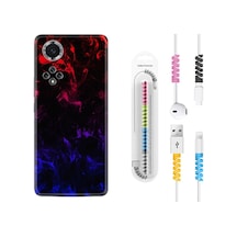 Huawei Nova 9 Kılıf Kablo Koruyuculu Blue Red Fire 1637 Siyah