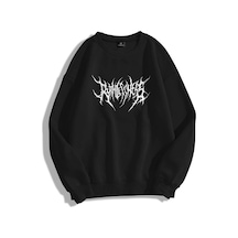 Unisex Gothic Ruthless Bisiklet Yaka Sweatshirt Siyah Siyah