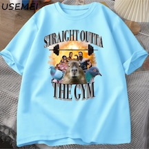 Flood Of Style Erkekler İçin Düz Spor T Shirt Dışında Capybara T Shirt Egzersiz Pamuk Kısa Kollu Tshirt Unis Mavi