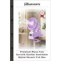 Premium Masa Fanı Serinlik Günlük Vantilatör Dijital Ekranlı F14 Mor