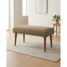 Kahverengi Keten Kumaş Bench Puf 90x45x46 Cm Ahşap Ceviz Ayaklı Demonte Modern Yatak Ucu Bench Oturma Bankı Antre Koridor Pufu