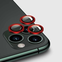 Ennar Apple Uyumlu iPhone 11 Pro Metal Çerçeveli Kamera Koruma Lensi Kırmızı Kırmızı