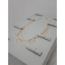 Nihal Güpürlü Keten Gri Sofra Takımı 8 Kişilik 160x230 Cm 17 Prç. - 1154 Çok Renkli