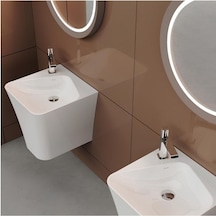 Delikli Monoblok Lavabo 45 Cm Beyaz Renk Modern Tasarım 508 Yeşil