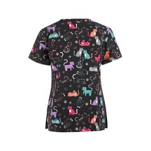 Koyu Gri Kadın Kısa Kollu V Yaka Karikatür Desen Çalışma Tişörtleri Tops Koyu Gri