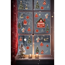 Christmas Stickerları, Noel Baba Ve Yılbaşı Temalı Çocuk Odası Dekorasyon Seti, Kendinden Yapışkanlı Cam Süsl Genel