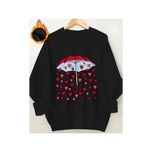 Herkesemoda Kalpler Baskı Detaylı Bisiklet Yaka Sweatshirt Siyah