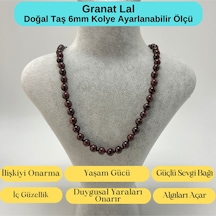 Yıldız Doğal Taş Granat Lal Doğal Taş 6 MM Makrome Kolye 45 CM - 55 CM Ayarlanabilir Bordo