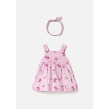 Kız Bebek Saç Bantlı Baskılı Elbise Pembe 1873 Pembe