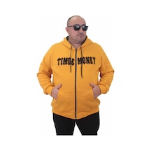Moc Grande Mocgrande Fermuarlı Kapuşonlu Büyük Beden Sweat Time Money 23218 Hardal