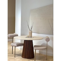 Acantus Traverten Ahşap Yemek Masası 90x90 Ceviz