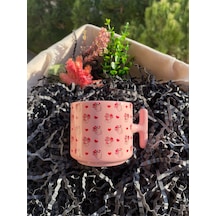 Pembe Kupa Bardak Sevimli Hayalet Ve Kalp Deseniyle Özel Gün Hediyesi Beyaz