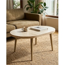 Traverten Desenli Orta Sehpa 100x60 Cm Cappuccino Ahşap Ayaklı Modern Salon Sehpası