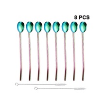 İçme Pipetleri Kaşık Paslanmaz Çelik Yeniden Kullanılabilir Metal Kaşık Pipetler