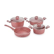 7 Parça Premium Granit Tencere Seti 26 Cm Yapışmaz Tencere Tava Seti Cam Kapaklı Bpa Free Pembe