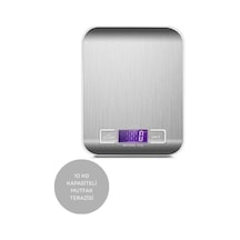 10 Kg Kapasiteli Mutfak Terazisi, Pilli , Lcd Ekran, Diyet Terazisi, Hassas Terazi, Mutfak Tartı Gri