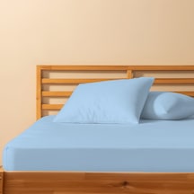 %100 Pamuklu Tek Kişilik Lastikli Çarşaf 120x200+30 50x70 Yastık Kılıfı 1 Adet Mavi