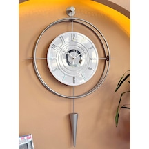 Gümüş-büyük Boy - Lavinya 12-24h Exclusive Özel Kadran Tasarım - Modern Dekoratif Duvar Saati Gümüş