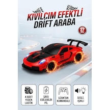 Uzaktan Kumandalı Kıvılcım Efekt Porsche Drift Yarış Arabası 4 Adet Yedek Lastik 26 Cm Sesli Oyuncak Kırmızı