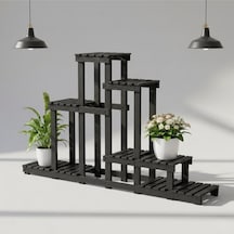 Doğal Köknar Ahşap Çok Katlı Çiçeklik Standı Saksılık 120x150x25 Cm Siyah