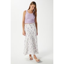 Kadın Rebekka Çiçekli Lila Astarlı Uzun Etek 17639 Beyazlila Beyaz - Lila