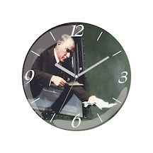 Atatürk Vatandaş Mektup Çap 30cm Sessiz Akar Bombeli Gerçek Cam Duvar Saati Siyah