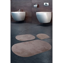 Bonny Home Rivora Vizon 3'lü Banyo Halısı Paspası Seti Kaymaz Taba Vizon