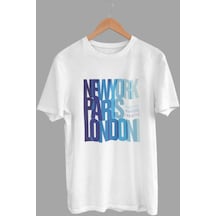 Daksel Beyaz Renk Basic New York Paris London Baskılı Erkek T-shirt Dks4534