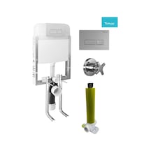 9008384421917 - Turkuaz Ova Gömme Rezervuar 3'lü Set Kumanda Paneli+stop Valf Krom - Mat