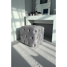 Küp Puf - Best İthal Kadife Babyface Kumaş Varak Baskı - Modern Ve Şık Dekoratif Puf&bench Gri