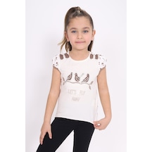 Toontoy Kids Toontoy Kız Çocuk Nakış Detaylı Tişört Ekru