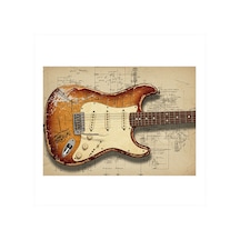 Vintage Elektro Gitar Çizimi Art Mdf Poster