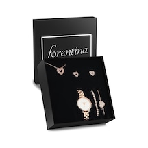Forentina Rose Kalpli Kolye Bileklik Küpe Saat Hediye Set Ps2762 Çok Renkli