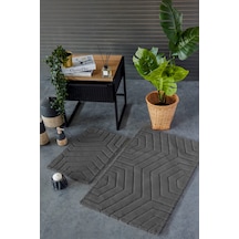 Hcw Plaid Koyu Gri %100 Pamuk Viskon 2 Parça Banyo Paspas Seti Gri