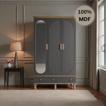 Comiet Sally 3 Kapaklı Aynalı Çekmeceli Mdf Gardırop Antrasit
