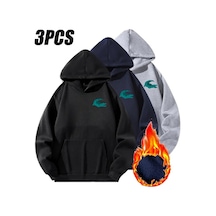 3'lu Kapüşonlu Minimal Timsah Baskılı Sweatshirt Seti-siyah-gri-lacivert, Şardonlu Kalın Kumaş Siyah-lacivert-gri
