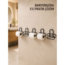 5 Adet Duvara Yapışkanlı Wc Kağıtlık Delmeden Montaj Siyah Metal Tuvalet Kağıdı Askısı Taba