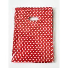Omeyva Kırmızı Puantiyeli Metalize Hediye Paketi El Geçmeli Poşet - 12x17 Cm. - 100 Adet