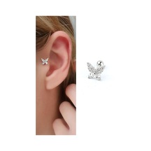 Zirkon Taş Detaylı Kelebek Figürlü 925ayar Gümüş Tragus Helix Kikirdak Piercing Gümüş